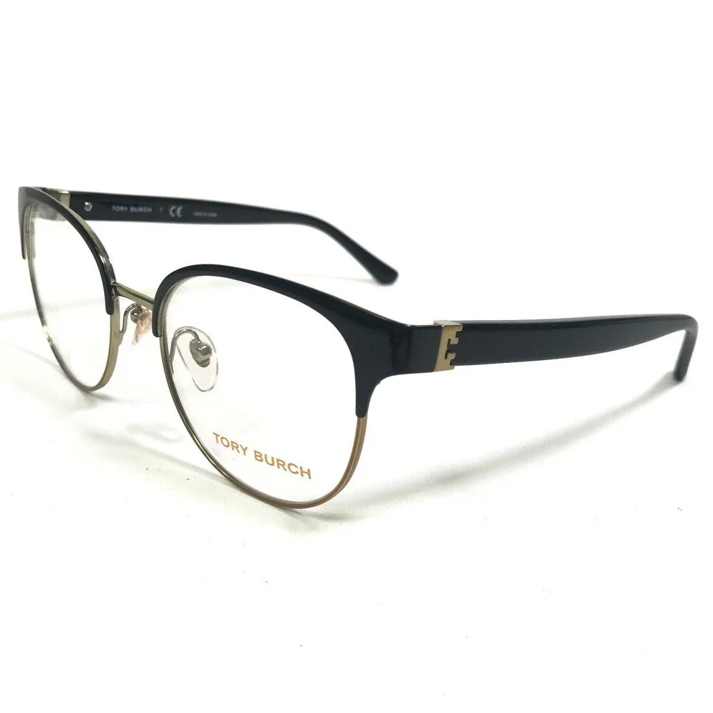Tory Burch Eyeglasses Frames TY 1054 3100 Shiny Black Gold Round 50-18-140